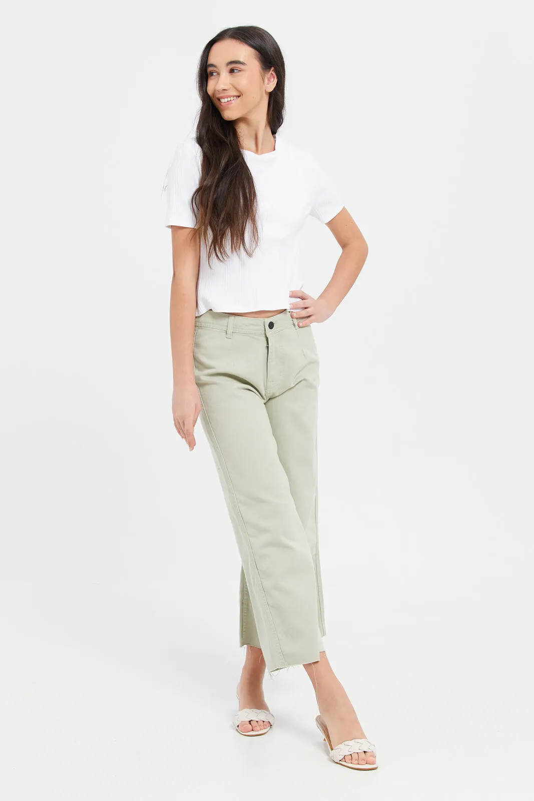 Senior Girls Green Wide leg Jeans