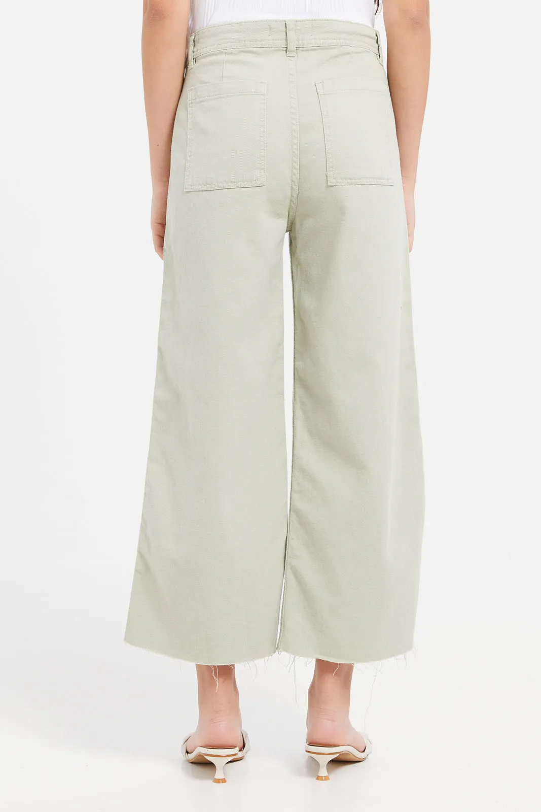 Senior Girls Green Wide leg Jeans