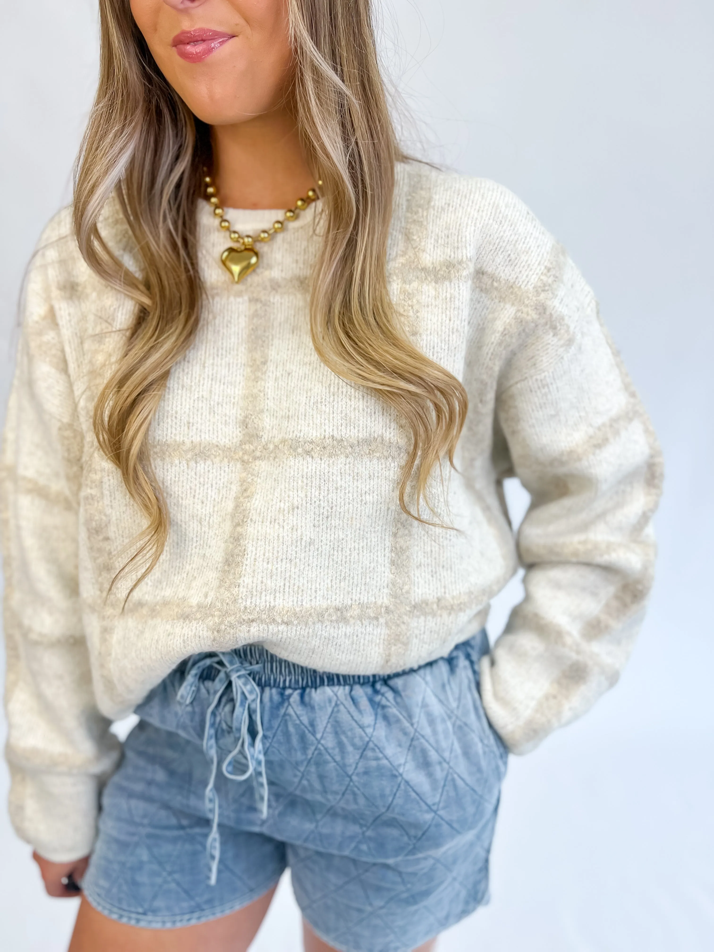 Smart Move Cropped Grid Sweater