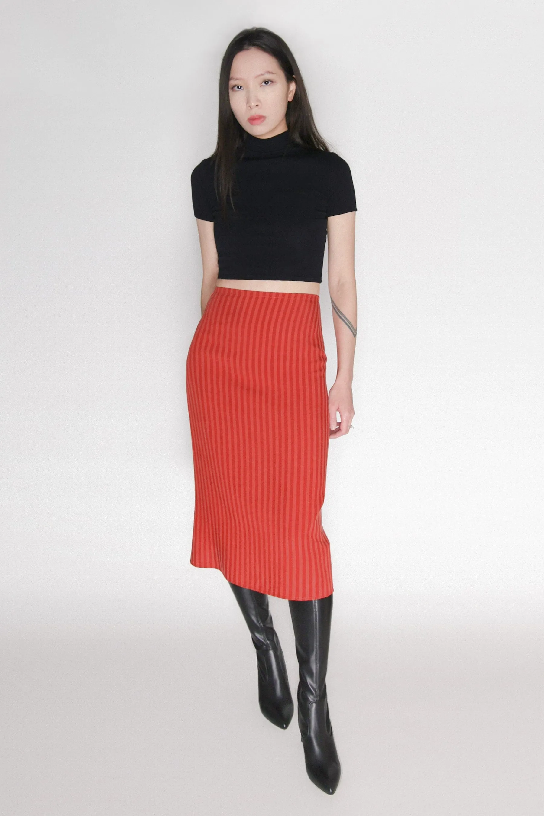 Striped TENCEL™ Lyocell Slip Skirt -- Red