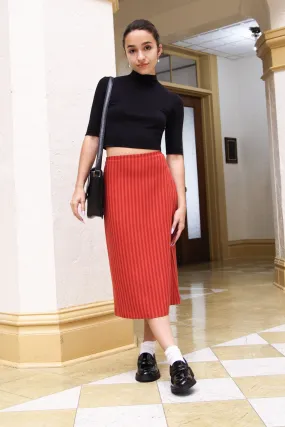 Striped TENCEL™ Lyocell Slip Skirt -- Red