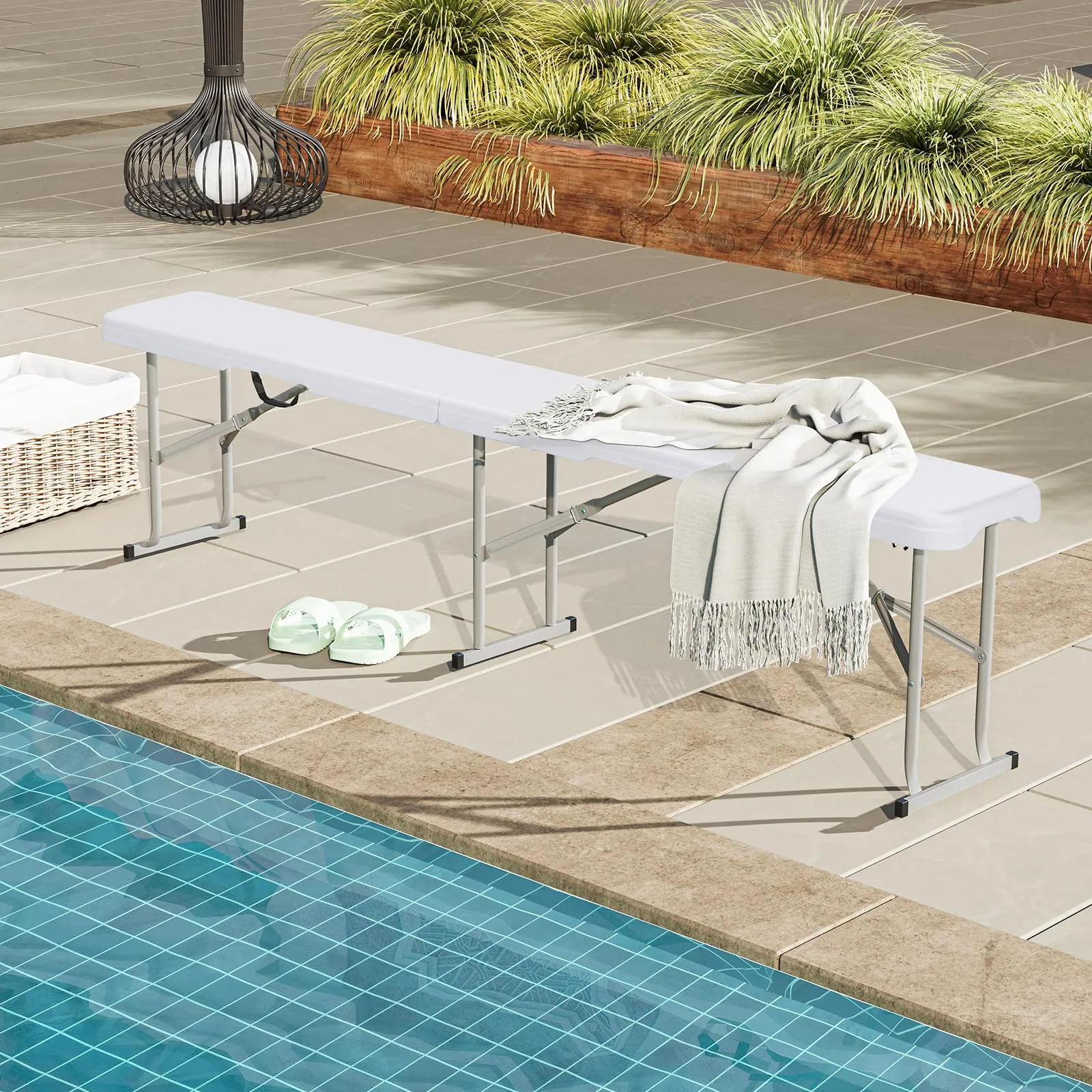 Tangkula 6 FT Plastic Folding Bench, Foldable Bench Seat with Carry Handle, Non-Slip Mat