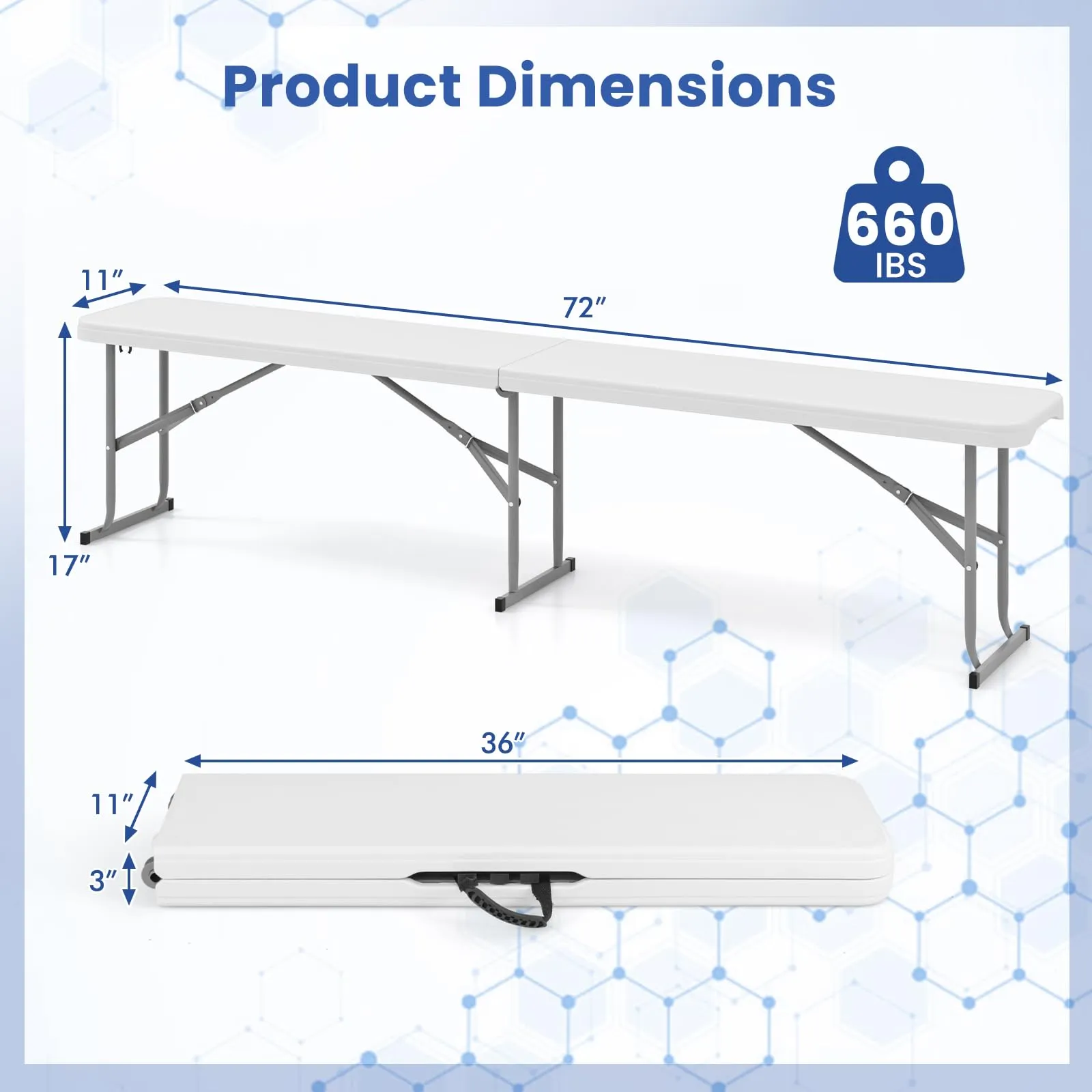 Tangkula 6 FT Plastic Folding Bench, Foldable Bench Seat with Carry Handle, Non-Slip Mat