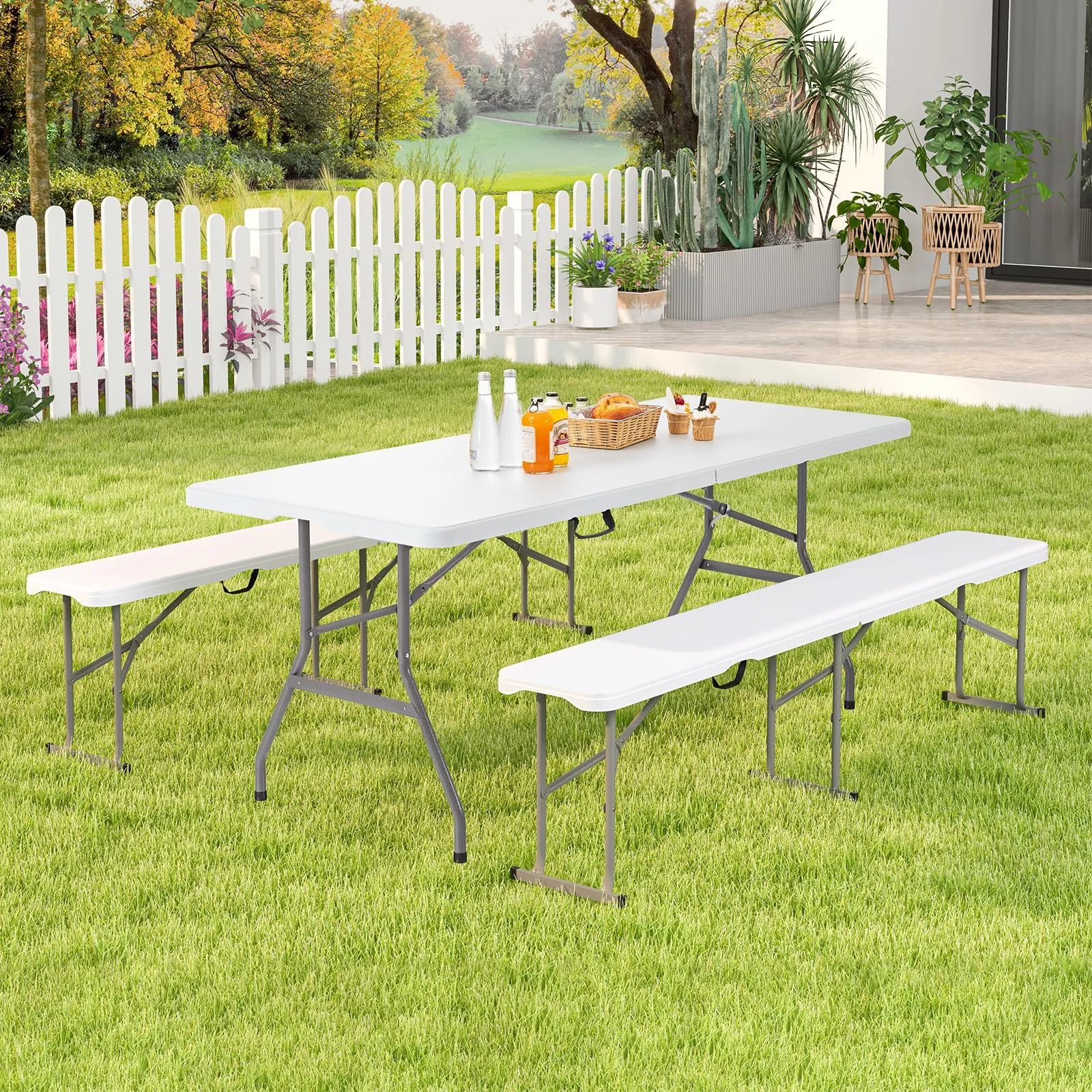 Tangkula 6 FT Plastic Folding Bench, Foldable Bench Seat with Carry Handle, Non-Slip Mat