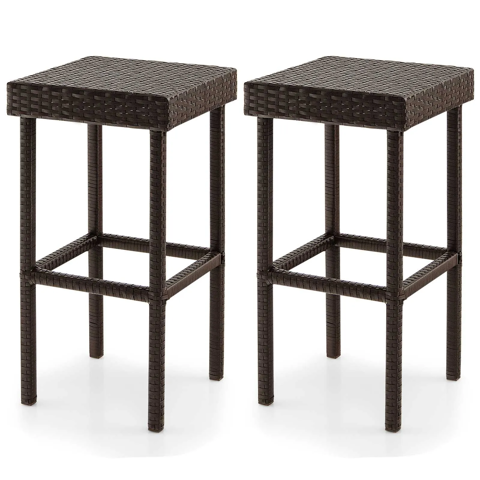 Tangkula Outdoor Bar Stool Set of 2/4, Patio Rattan Bar Chairs