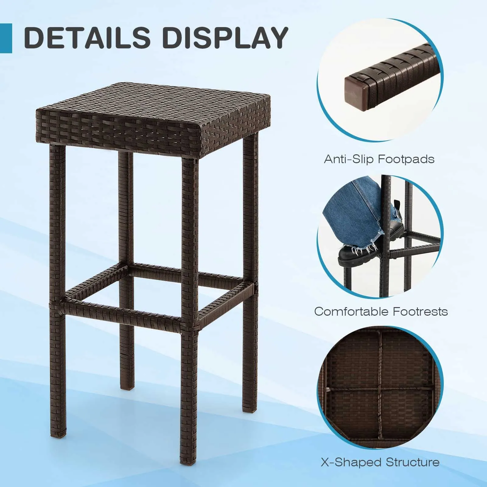 Tangkula Outdoor Bar Stool Set of 2/4, Patio Rattan Bar Chairs