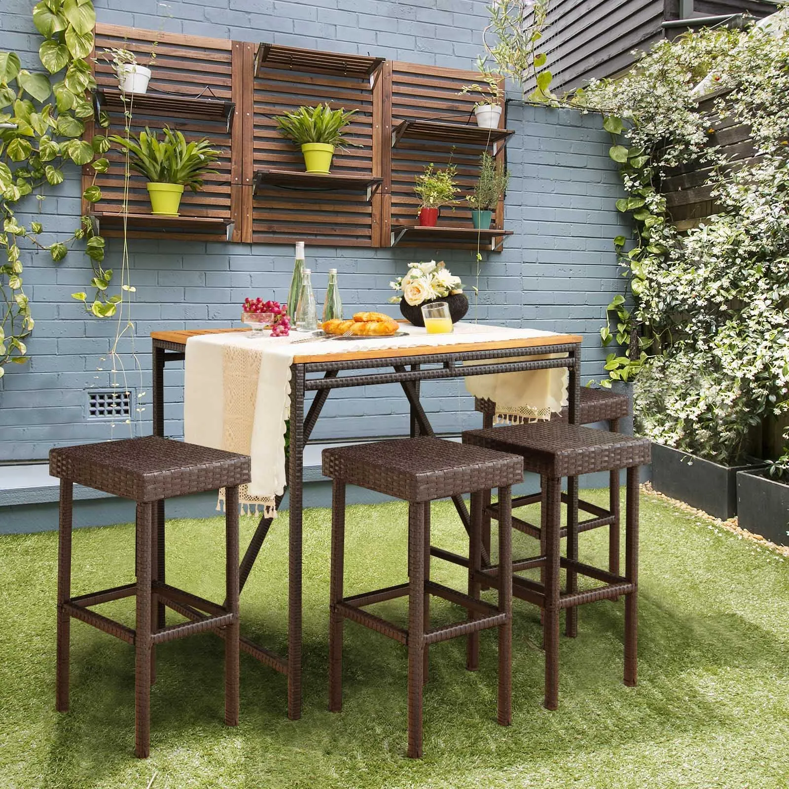 Tangkula Outdoor Bar Stool Set of 2/4, Patio Rattan Bar Chairs