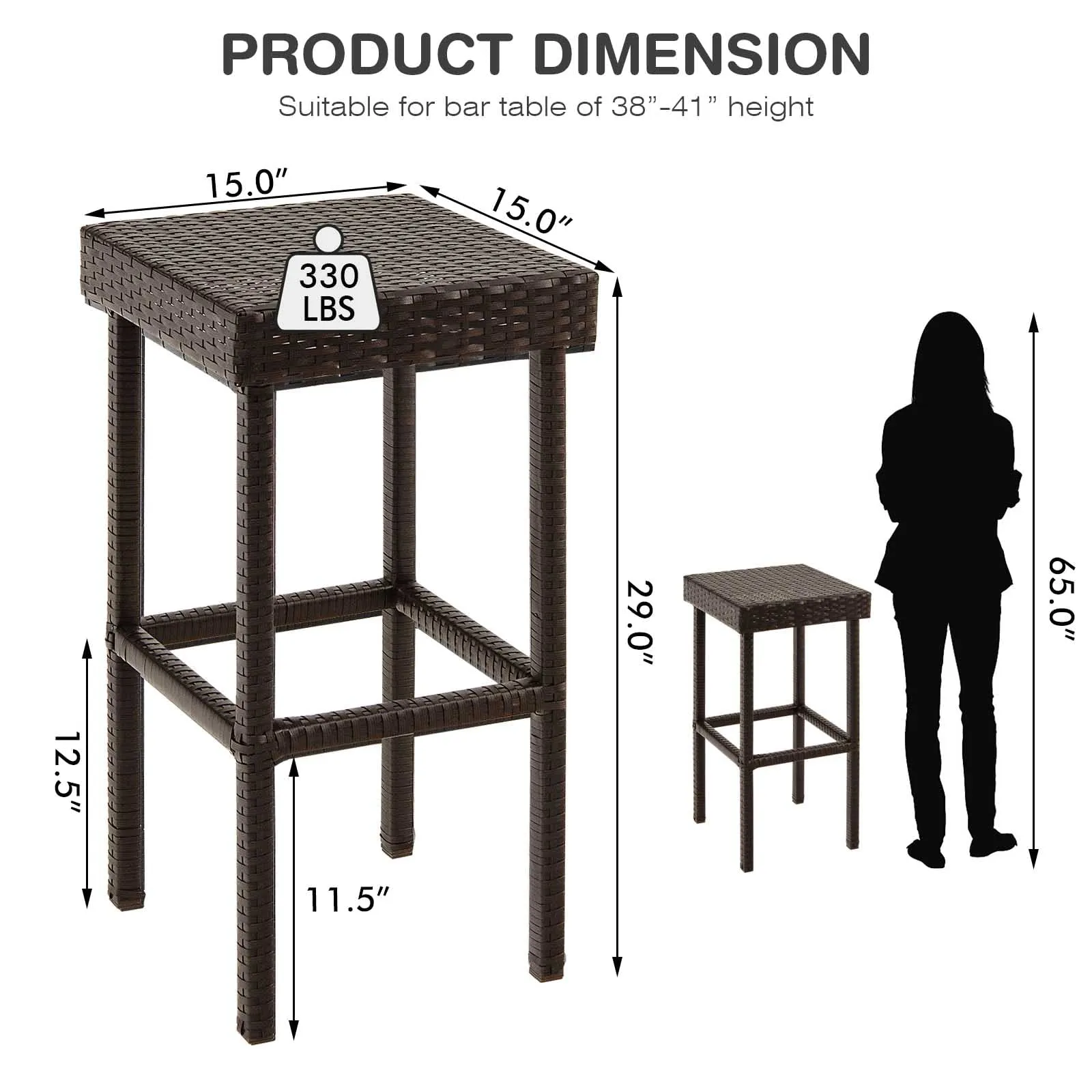 Tangkula Outdoor Bar Stool Set of 2/4, Patio Rattan Bar Chairs