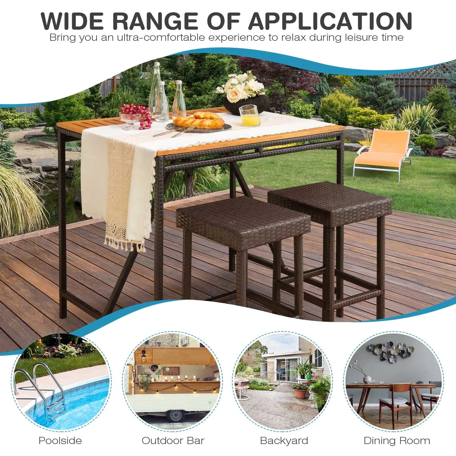 Tangkula Outdoor Bar Stool Set of 2/4, Patio Rattan Bar Chairs