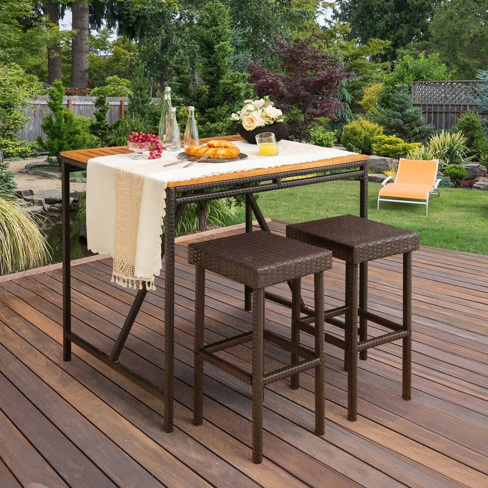 Tangkula Outdoor Bar Stool Set of 2/4, Patio Rattan Bar Chairs