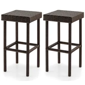 Tangkula Outdoor Bar Stool Set of 2/4, Patio Rattan Bar Chairs