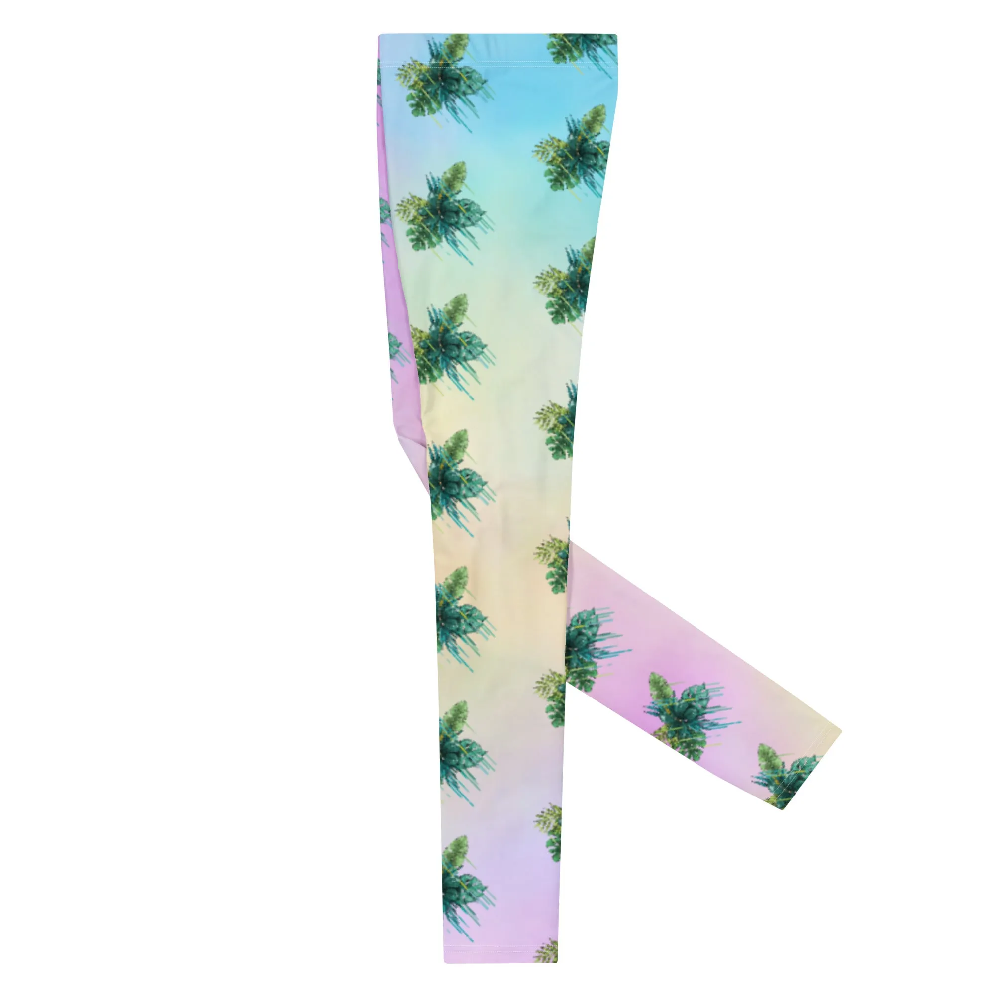 Tropical Leaves Men's Leggings, Green Palm Leaf Men's Sports Running Tights - Made in USA/EU/MX