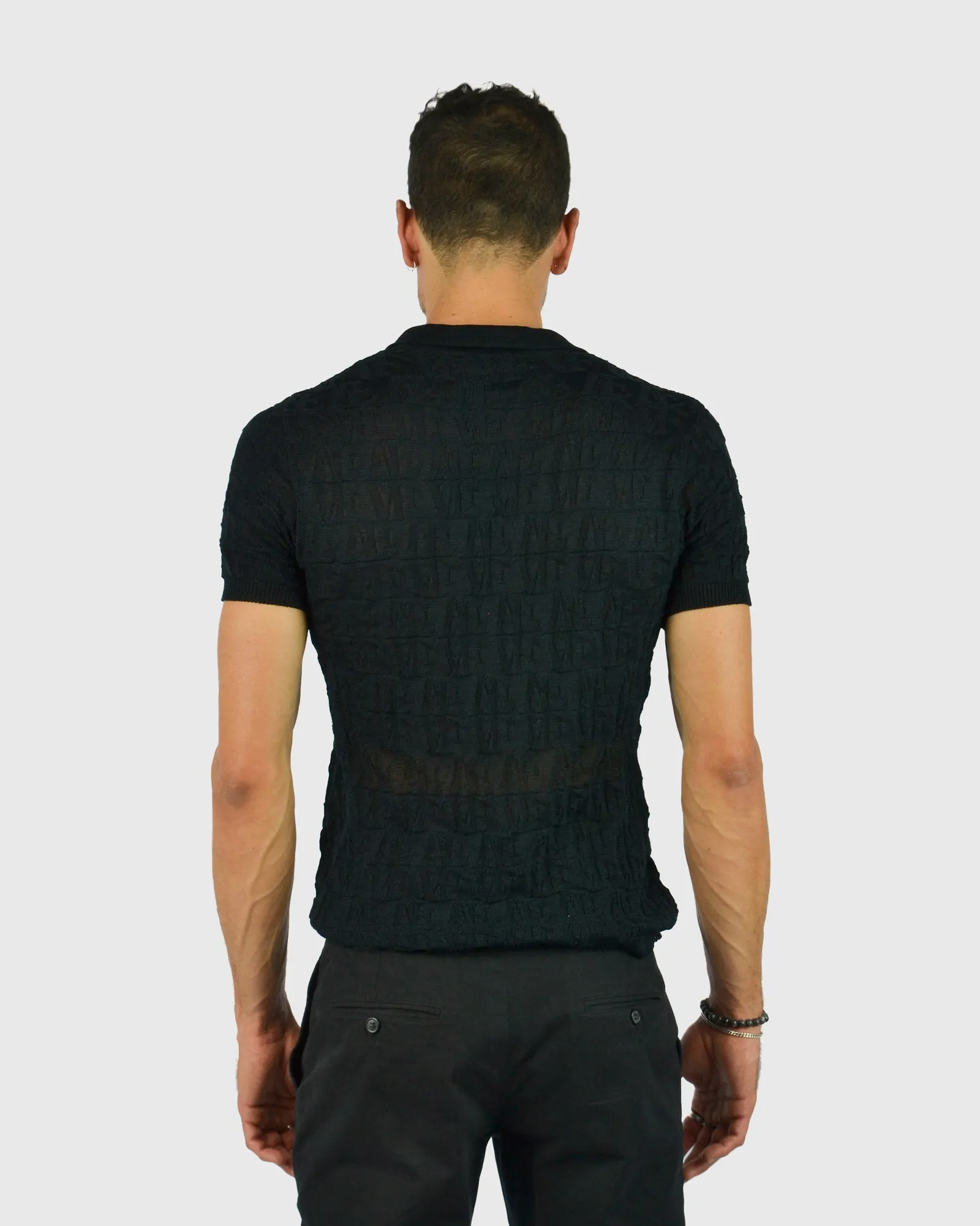 VINCENT & FRANKS S221VF-V SS BLACK KNITTED POLO