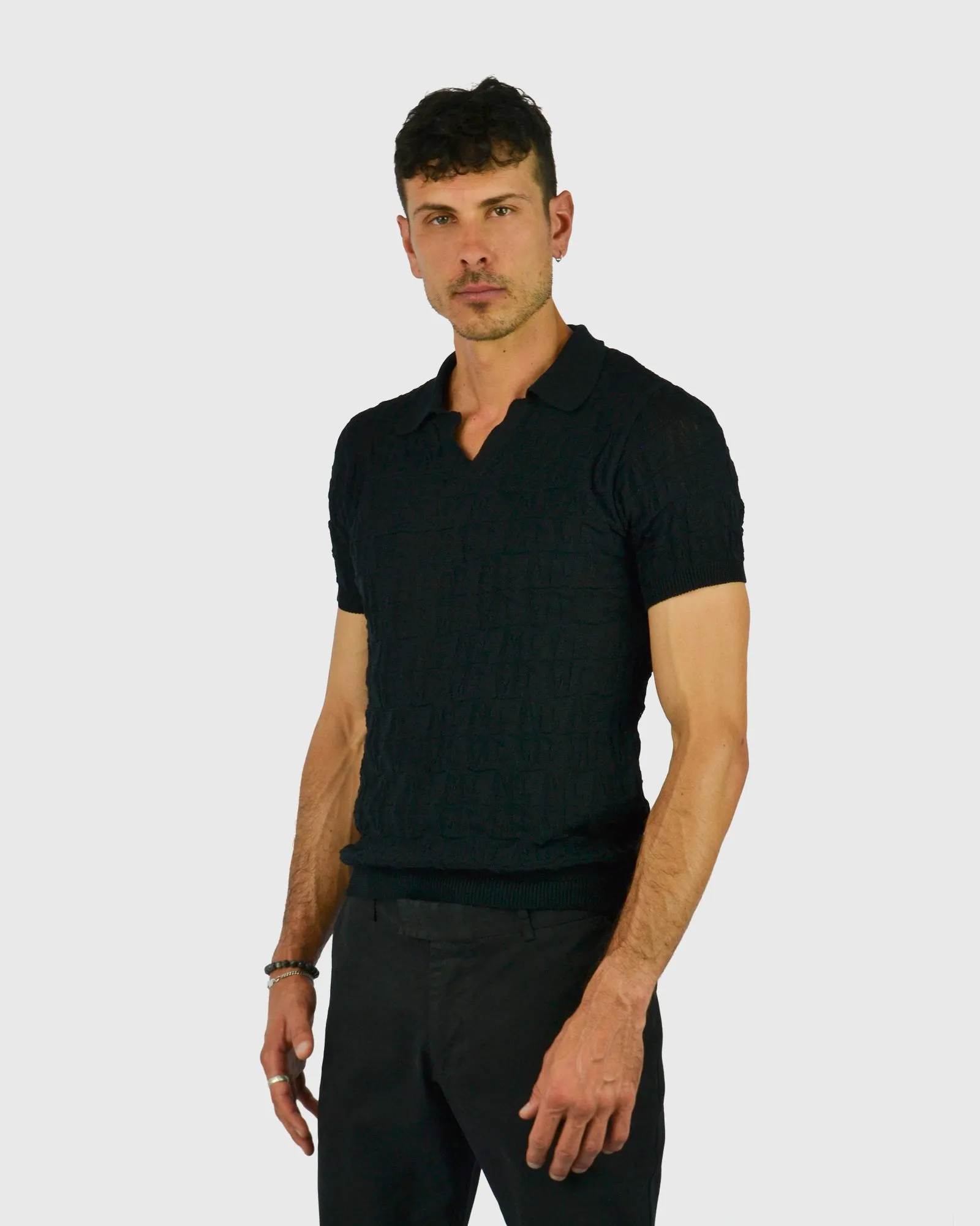 VINCENT & FRANKS S221VF-V SS BLACK KNITTED POLO