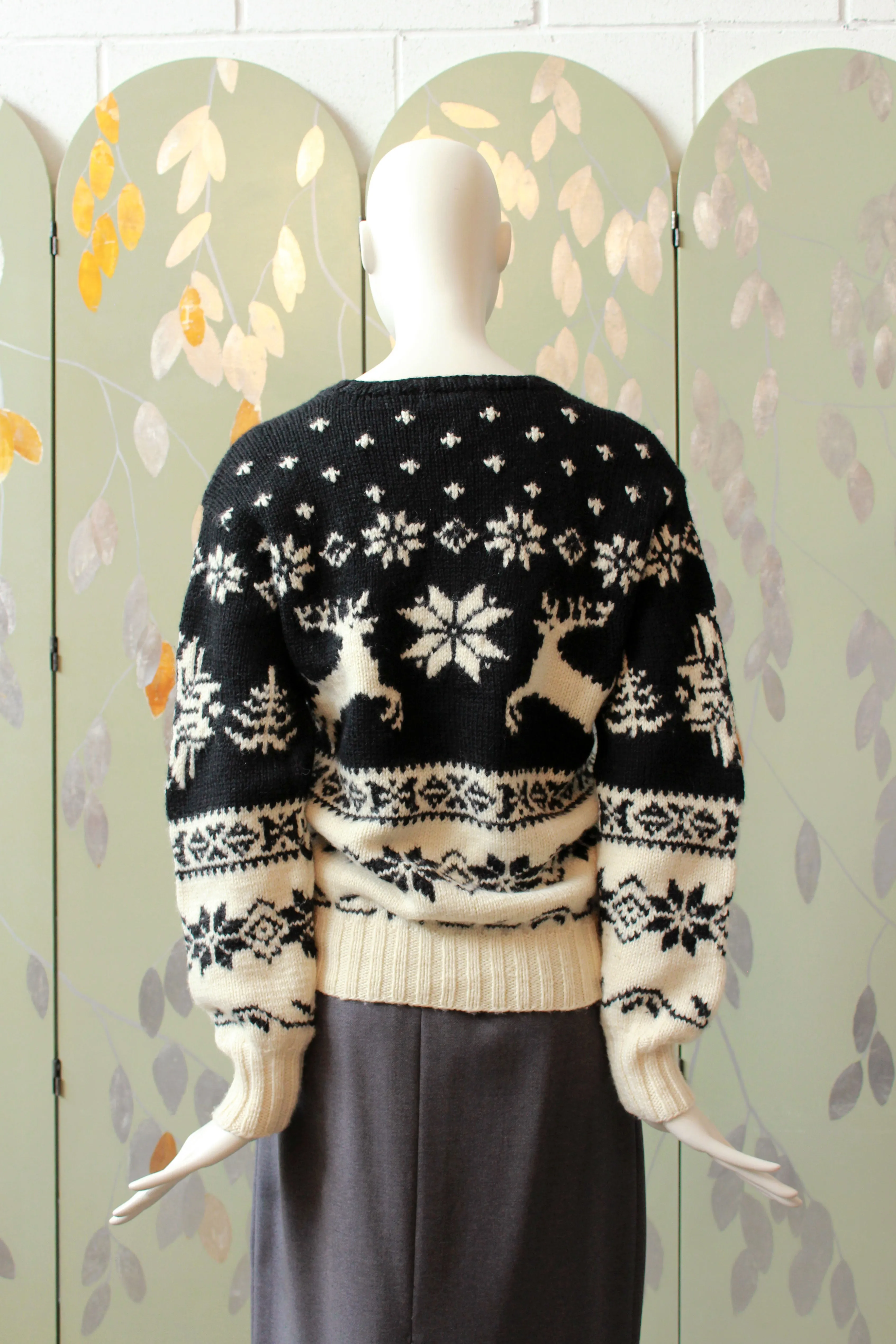 Vintage 1990s Polo By Ralph Lauren Black And White 100% Wool Sweater, Après-Ski Knit, M