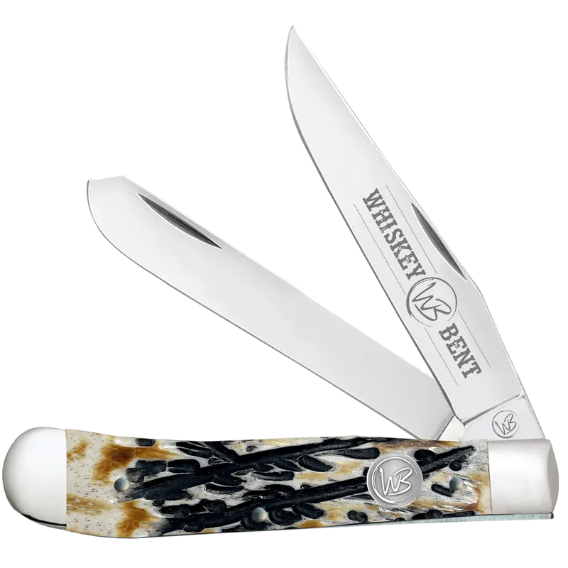 Whiskey Ranch Carved Burnt Bone Trapper Knife - WB11-16
