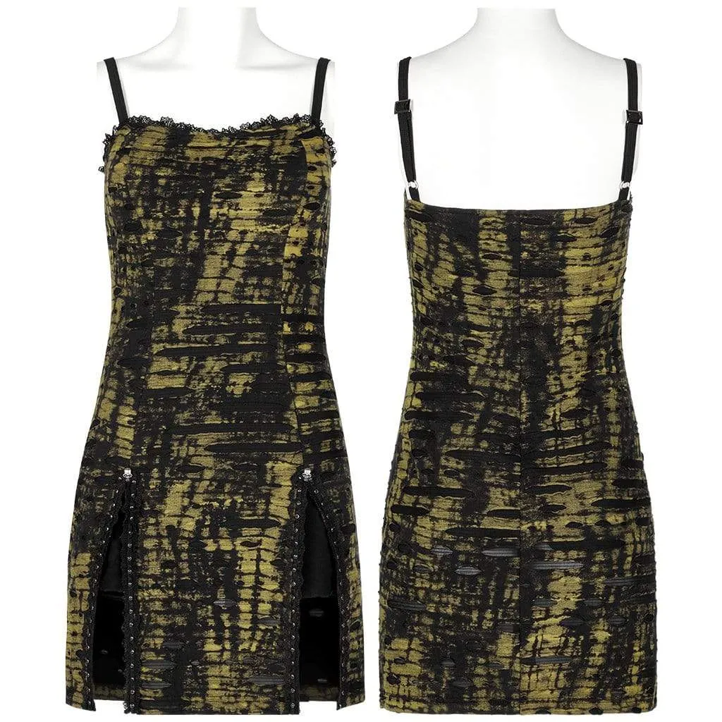 Women's Grunge Double Color Side Slit Slip Dress
