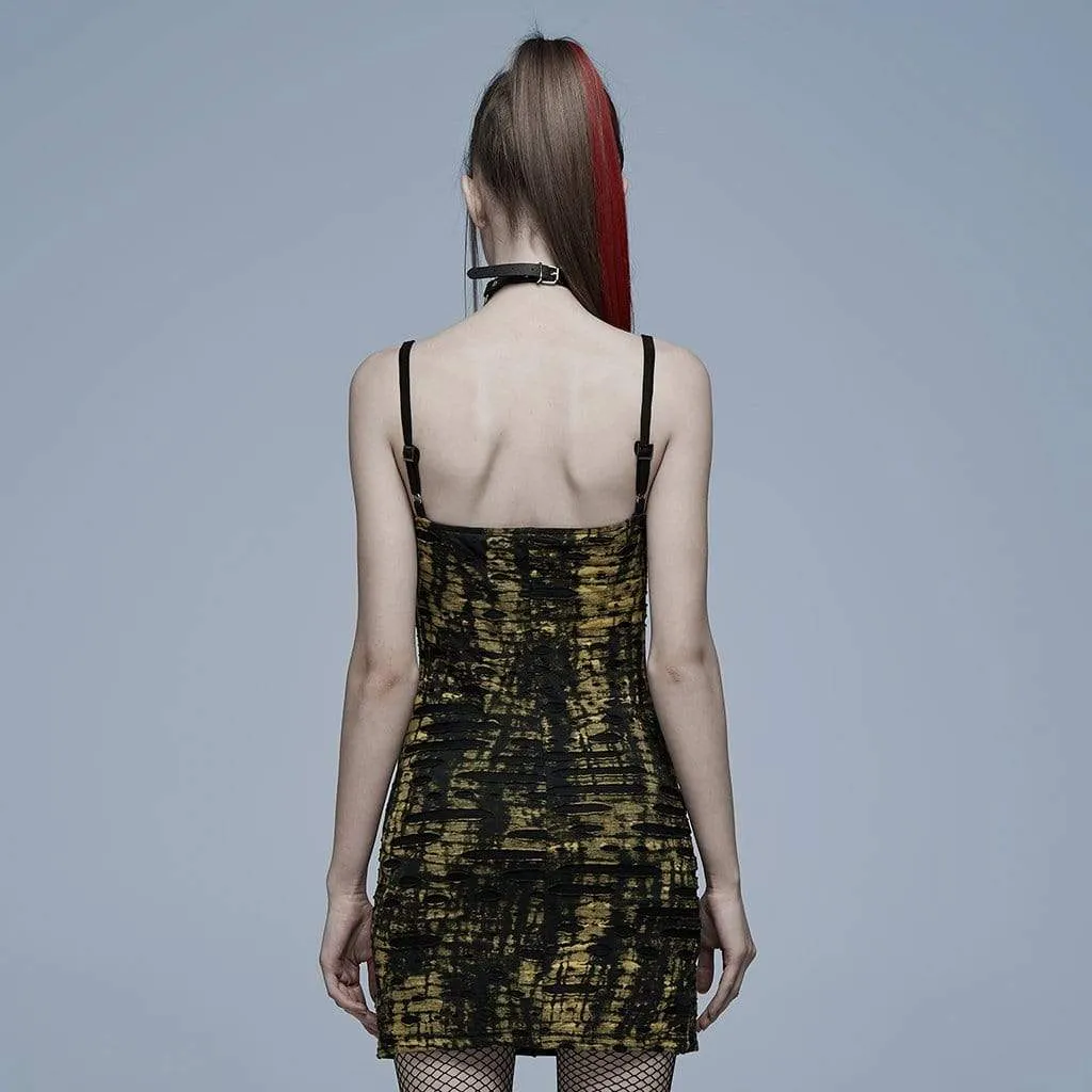 Women's Grunge Double Color Side Slit Slip Dress