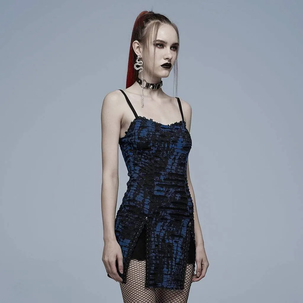 Women's Grunge Double Color Side Slit Slip Dress