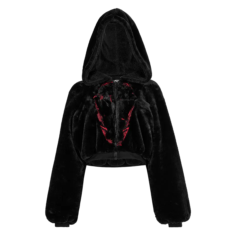 Women's Grunge Spider Web Embroidered Fluffy Coat