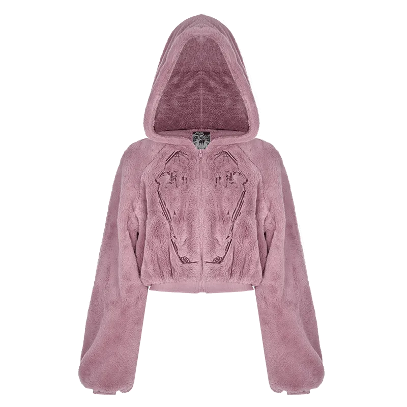 Women's Grunge Spider Web Embroidered Fluffy Coat