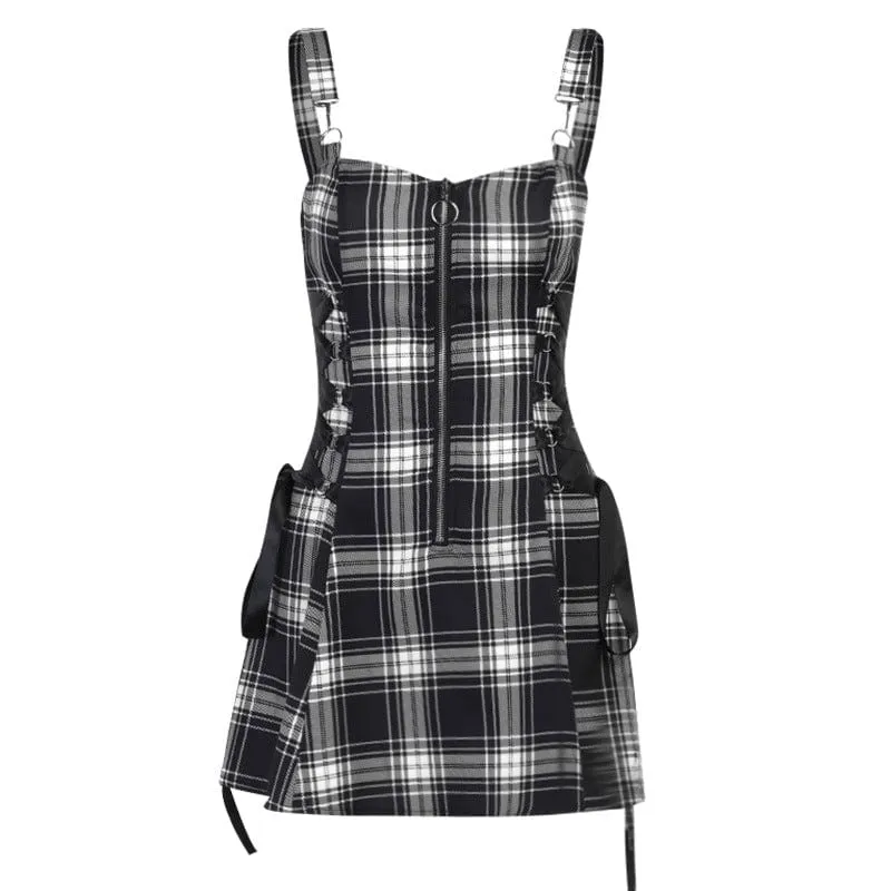 Women's Grunge Strappy Plaid Slip Dress
