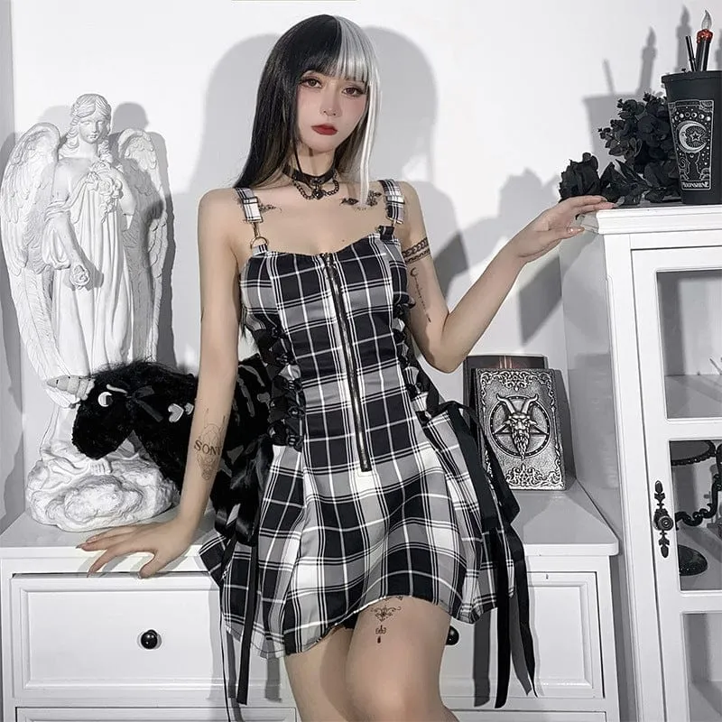 Women's Grunge Strappy Plaid Slip Dress