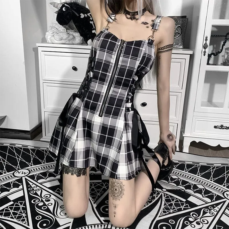 Women's Grunge Strappy Plaid Slip Dress