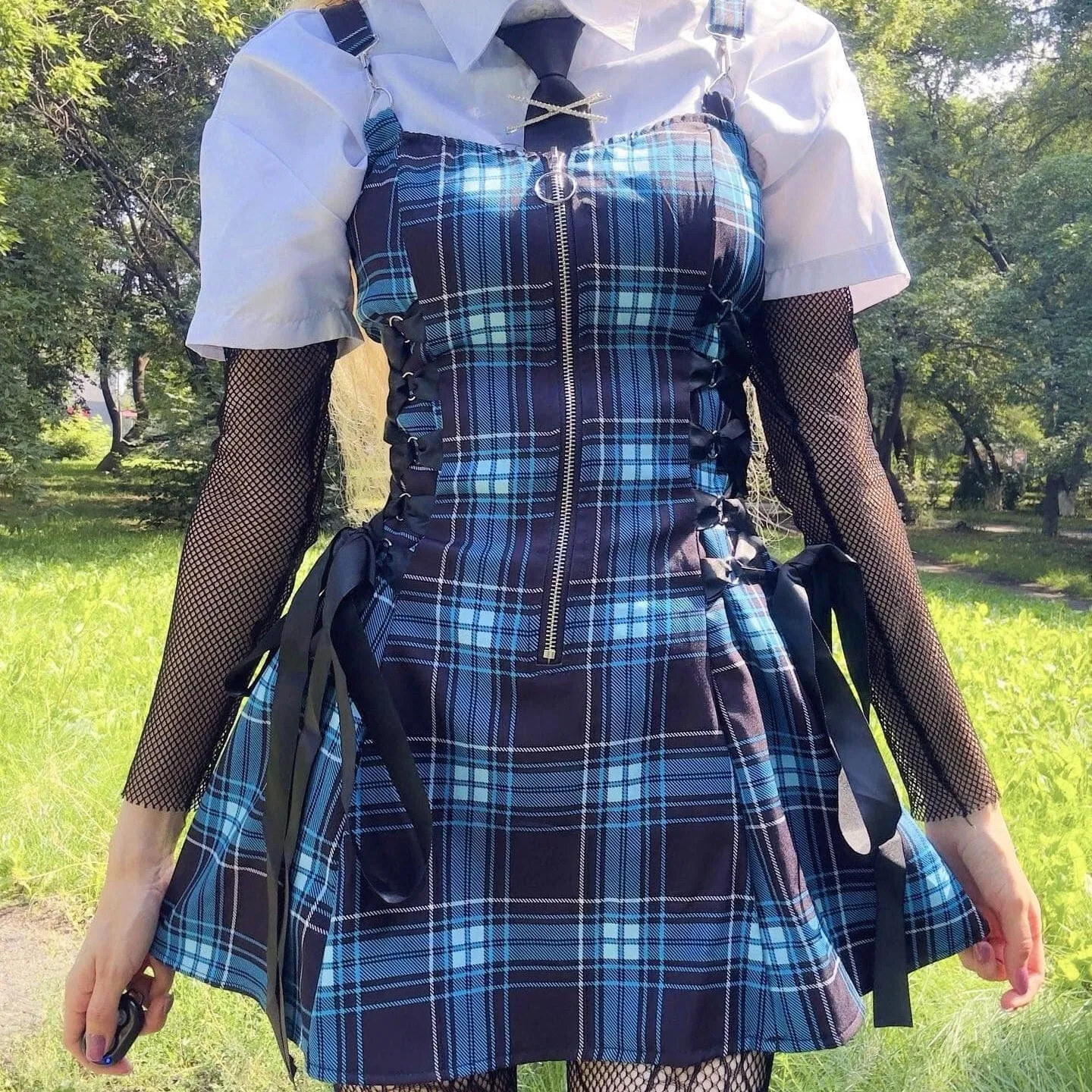 Women's Grunge Strappy Plaid Slip Dress