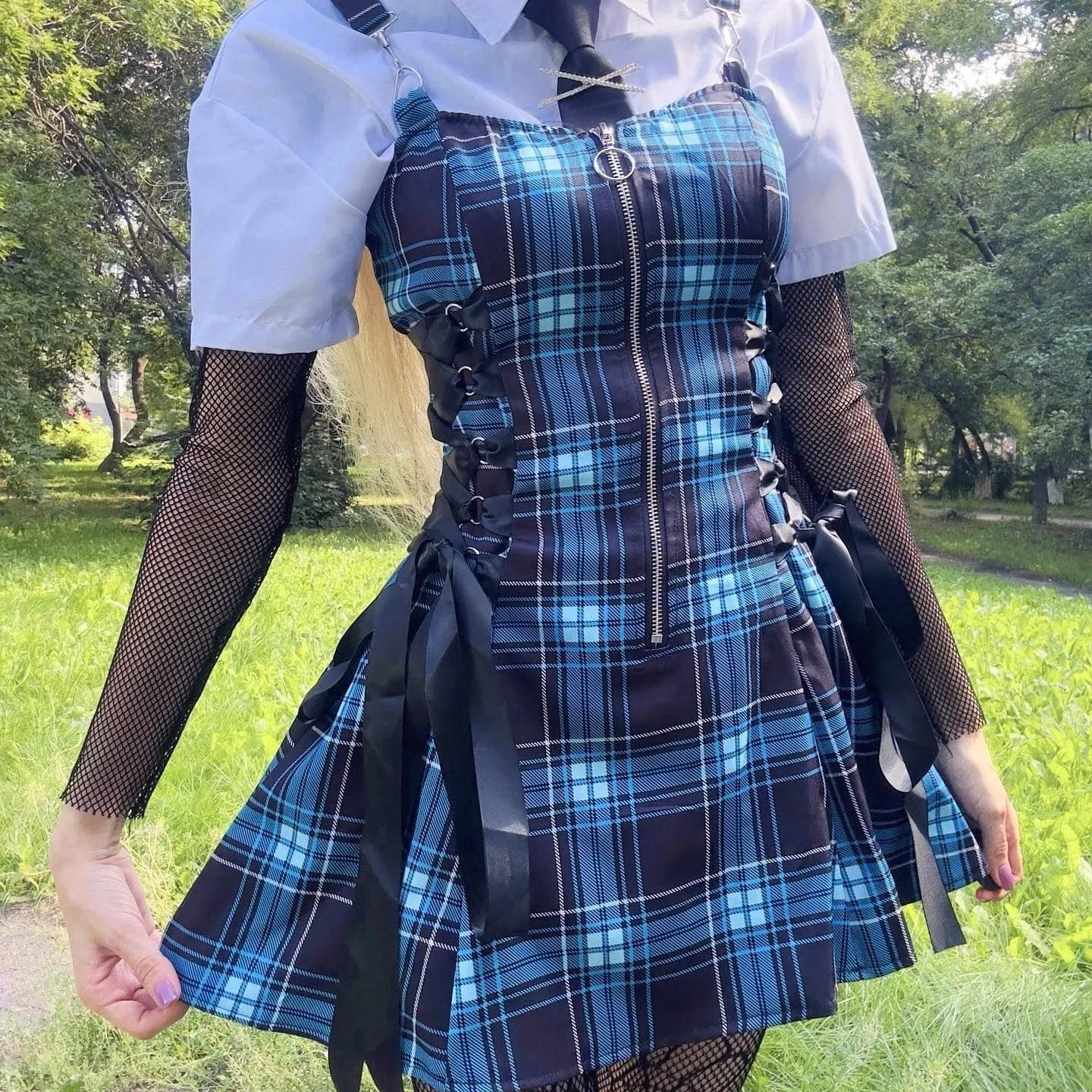 Women's Grunge Strappy Plaid Slip Dress