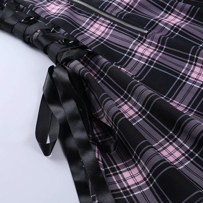 Women's Grunge Strappy Plaid Slip Dress