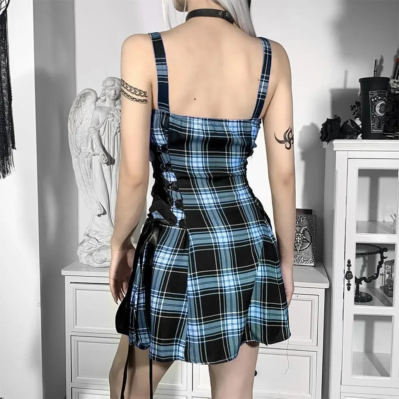 Women's Grunge Strappy Plaid Slip Dress