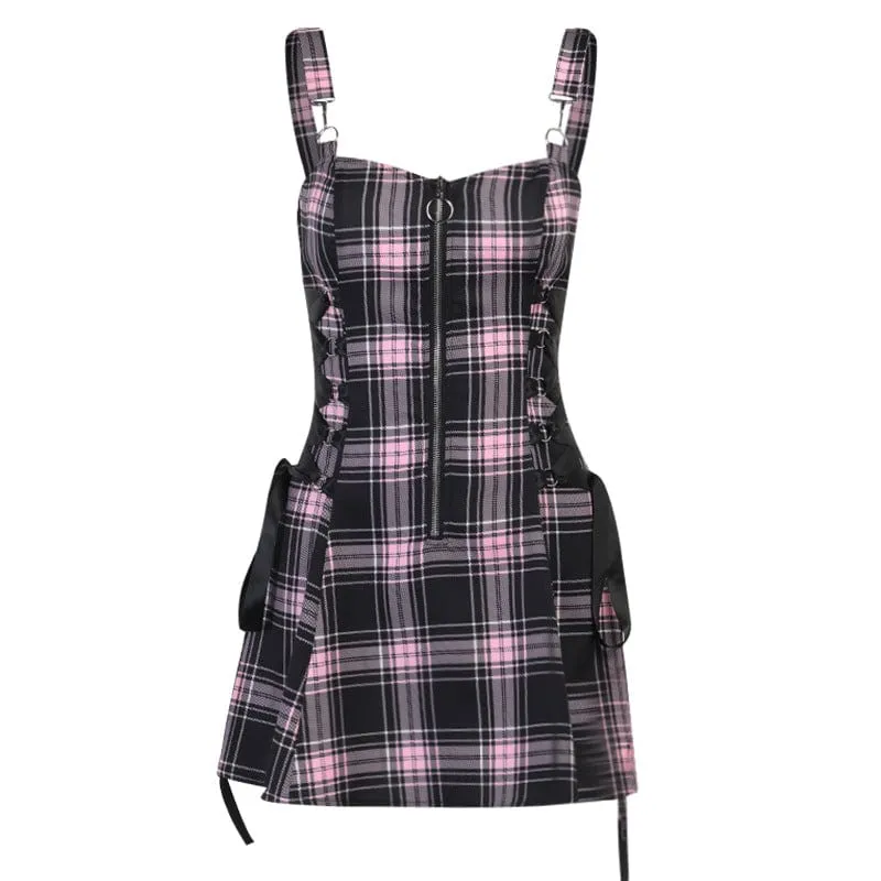 Women's Grunge Strappy Plaid Slip Dress