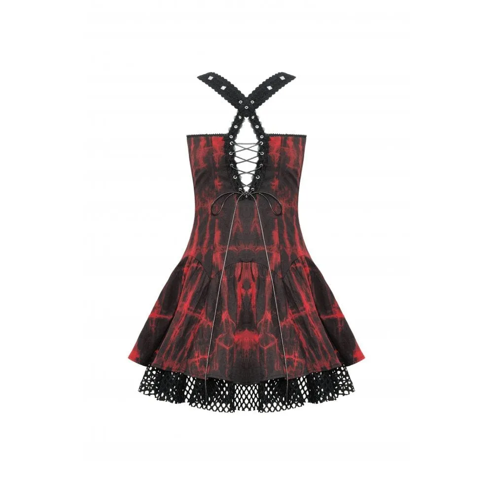 Women's Grunge Tie-dyed Mesh Splice Slip Dress