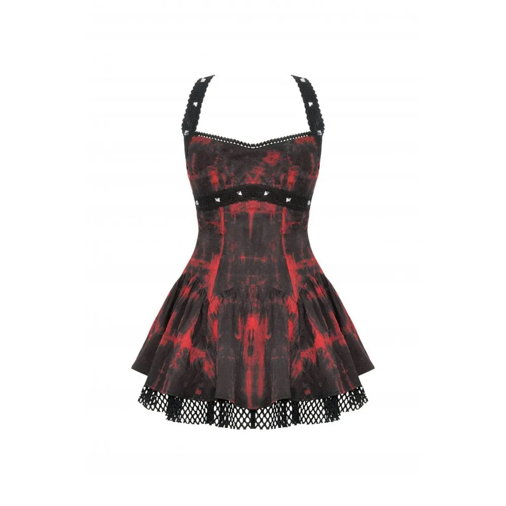 Women's Grunge Tie-dyed Mesh Splice Slip Dress