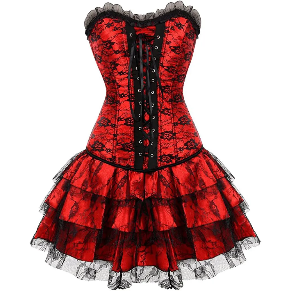 Women's Overbust Corset with Layered Tutu Dress Set Gothic Costumes