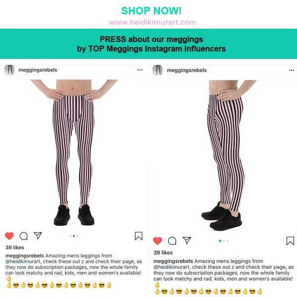 Yellow Red Chevron Men's Leggings, Retro Style Meggings Compression Tights For Men - Made in USA/EU/MX